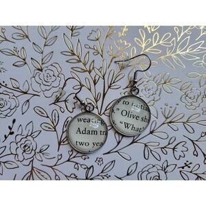 Adam and Olive pendant earrings made with The Love Hypothesis book pages